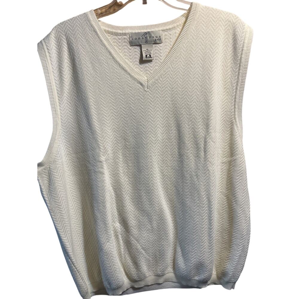 Vintage Consensus Sportswear Golf Sweater Vest Men’s XL White Cotton Pullover